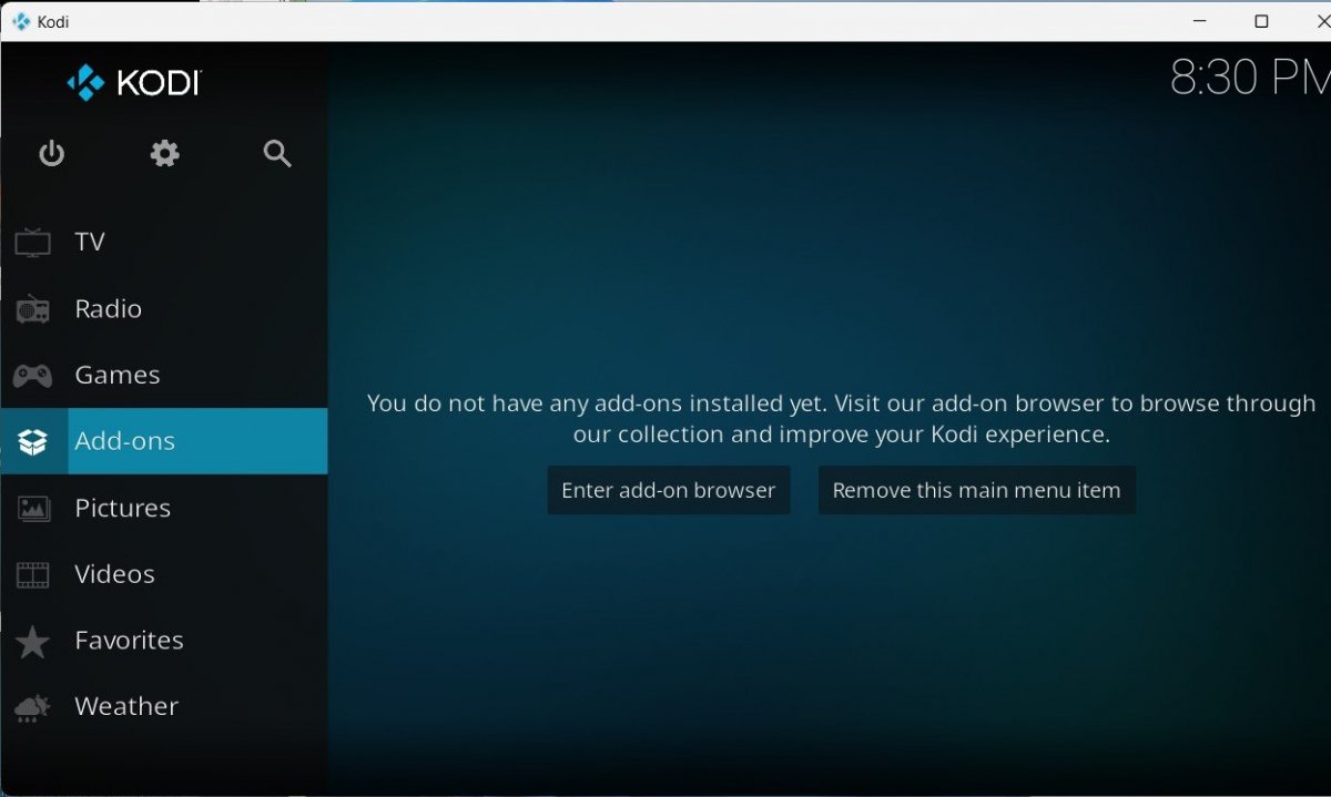 First, access Kodi's add-ons section