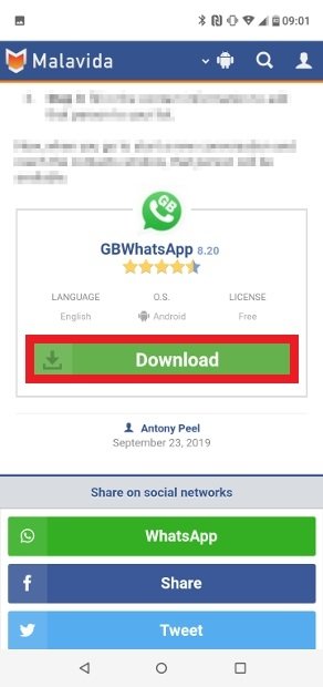 Premier bouton pour télécharger GBWhatsApp