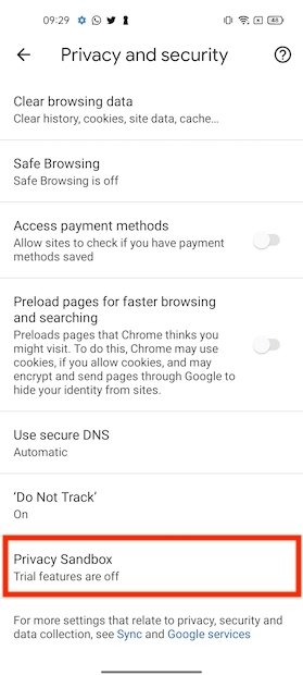 FLoC system settings