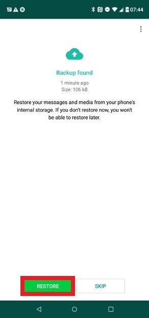 FMWhatsApp backup found and ready to be restored