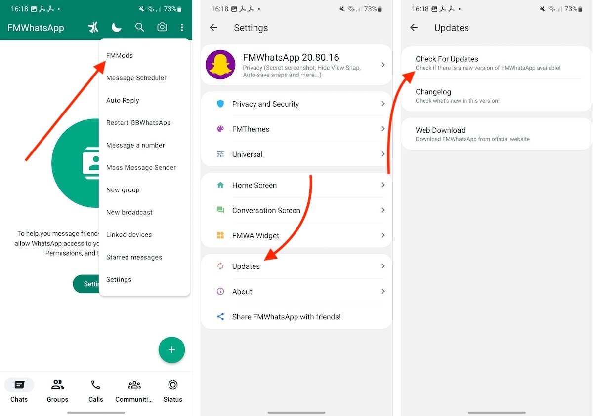 FMWhatsApp possui um sistema próprio de atualização