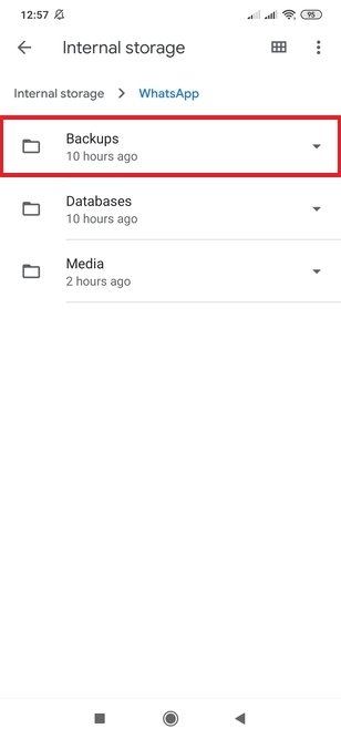 Carpeta de las copias de seguridad en WhatsApp