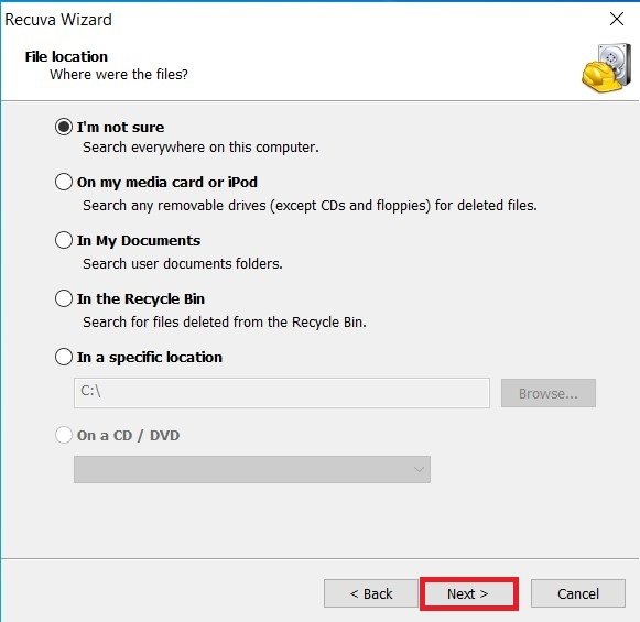 Folders to search for deleted files