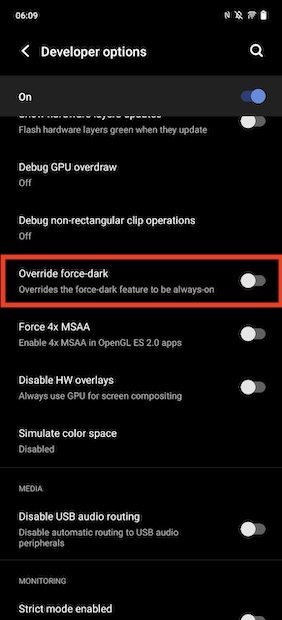 Force the dark mode