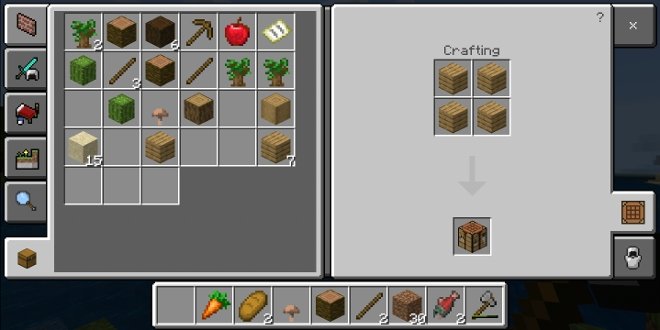 Four boxes or planks allow us to create a crafting table