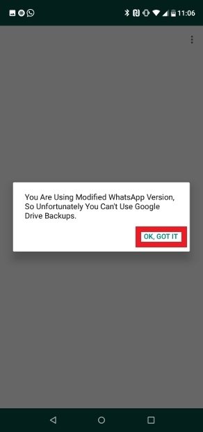 O GBWhatsApp não pode importar backups do Google Drive