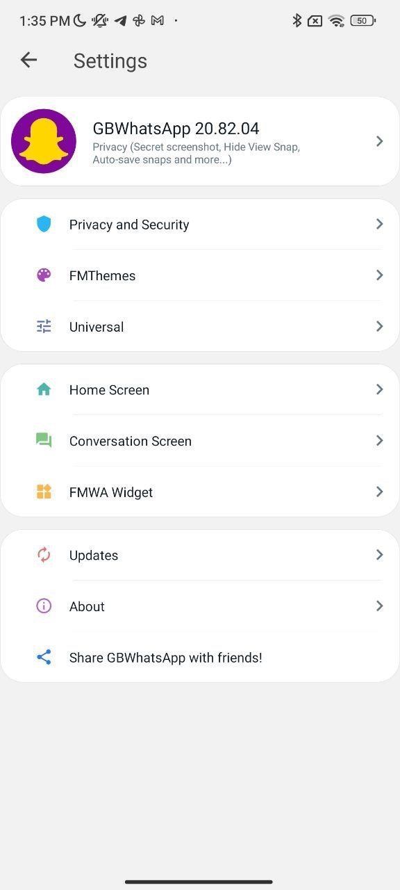 GBWhatsApp's GBSettings menu