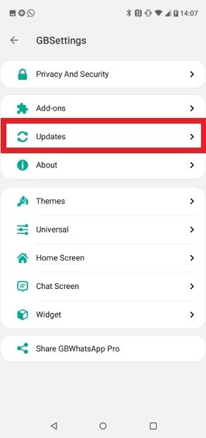 GBWhatsApp's update sections