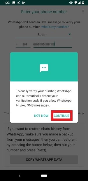 Donnez l'autorisation de lecture d'SMS à YOWhatsApp