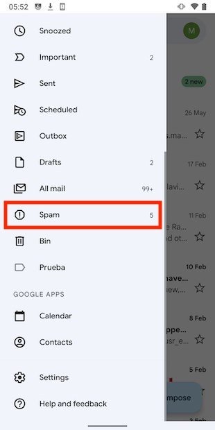 Carpeta de spam en Gmail