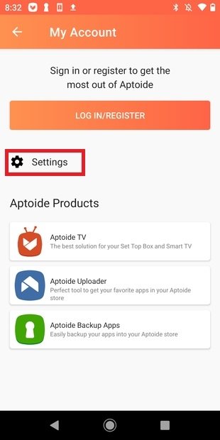 Entrar en los ajustes de Aptoide