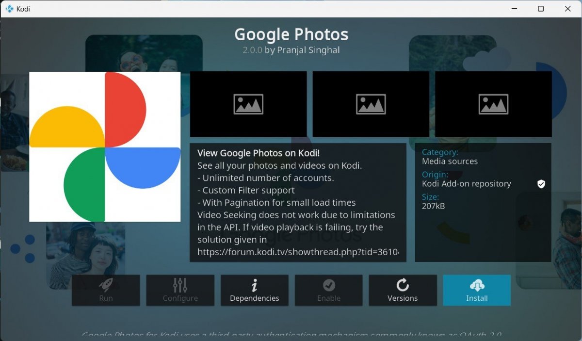 Google Fotos für Kodi für PC