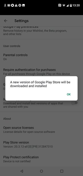 Google Play benachrichtigt über eine neue verfügbare Version