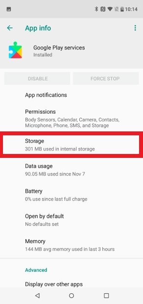 Google Play Services storage option