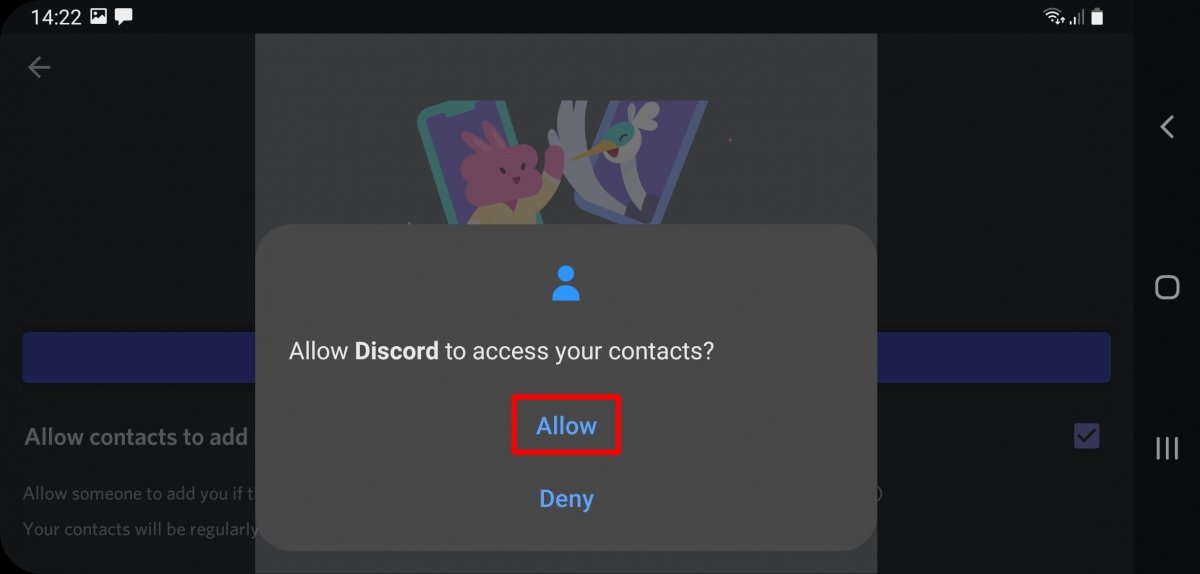 Grant permissions to Discord by pressing Allow