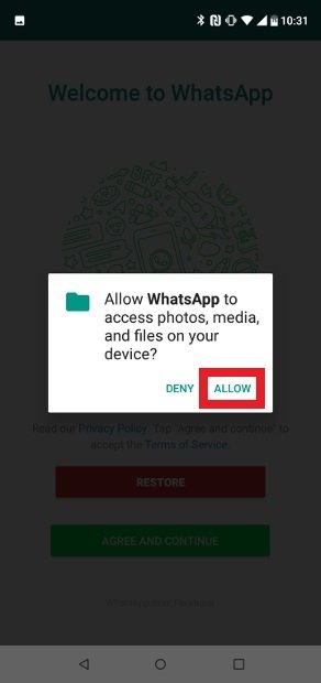 Aceitar as permissões do WhatsApp Plus