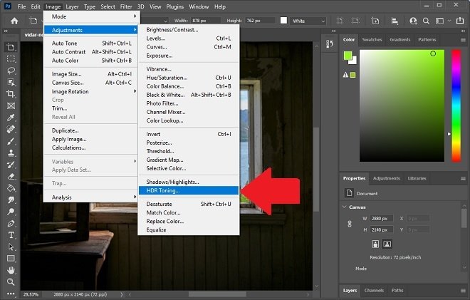 HDR option in Photoshop