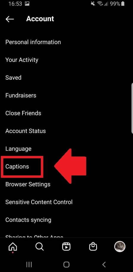 Here you will find the Captions, which you can enable or disable