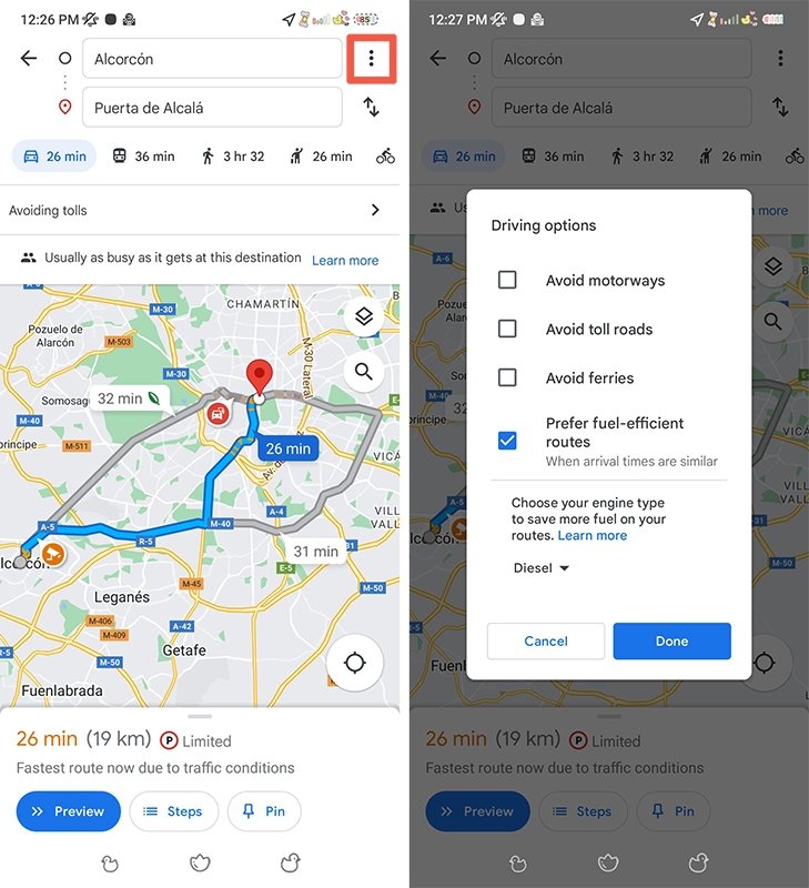 Como ativar as rotas ecológicas do Google Maps a partir do mapa de navegação