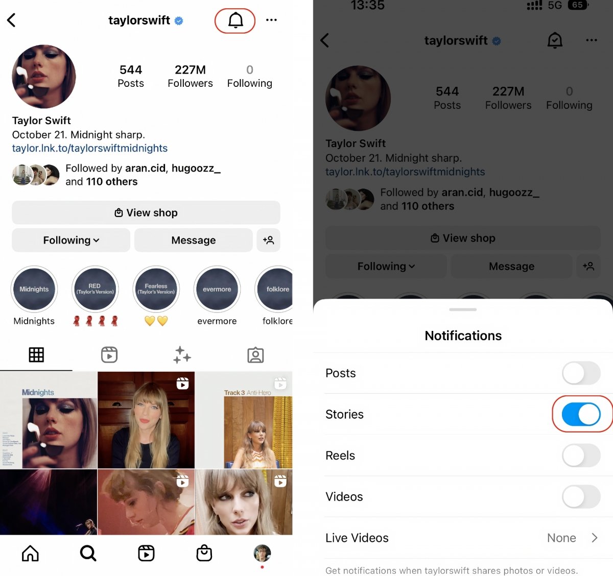 How to activate Instagram story notifications