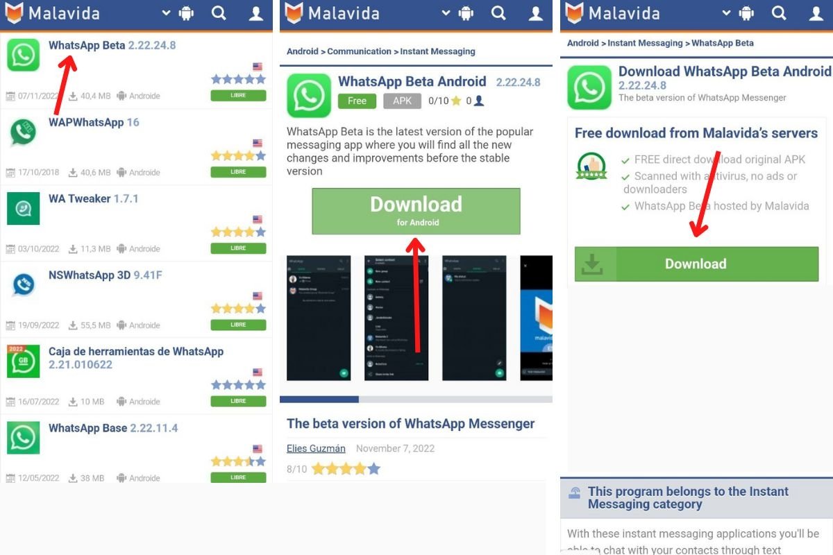 Comment télécharger la version bêta de WhatsApp depuis Malavida ?