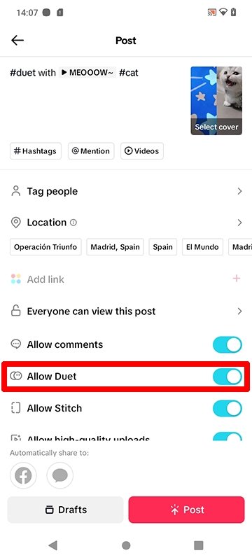 Como permitir duetos no TikTok