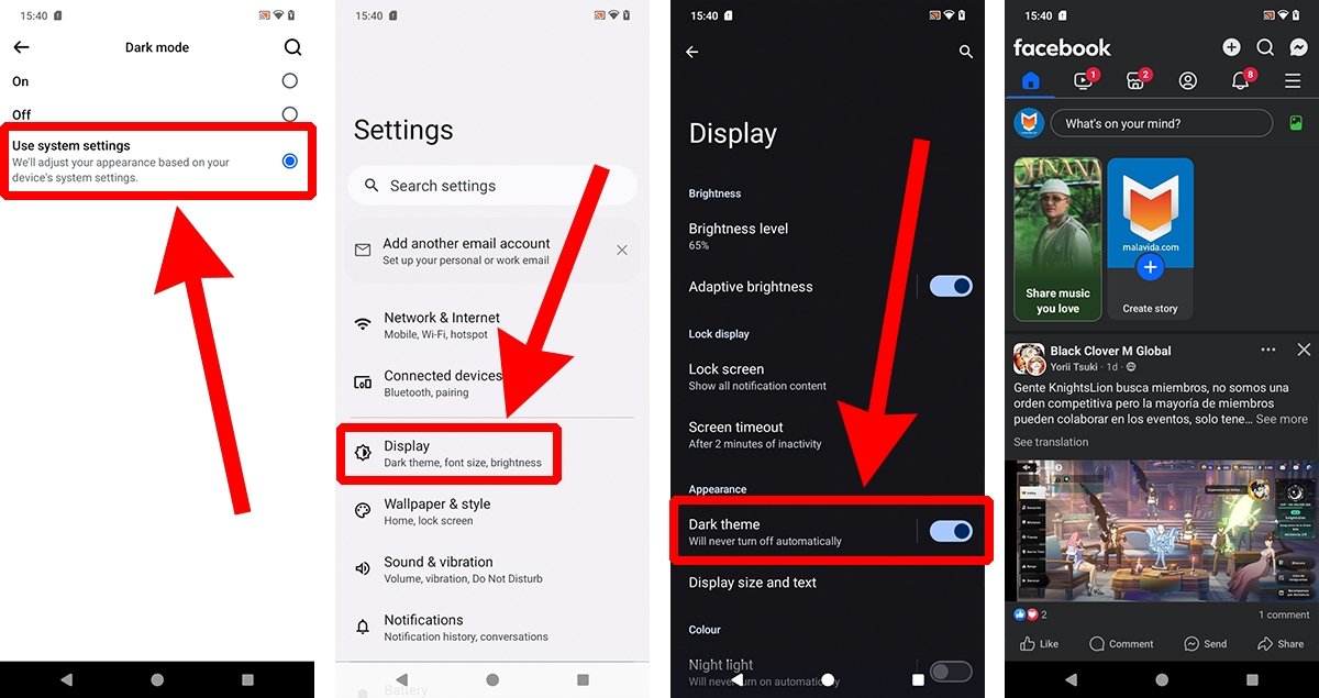 Como ativar o modo escuro no Facebook nas configurações do Android