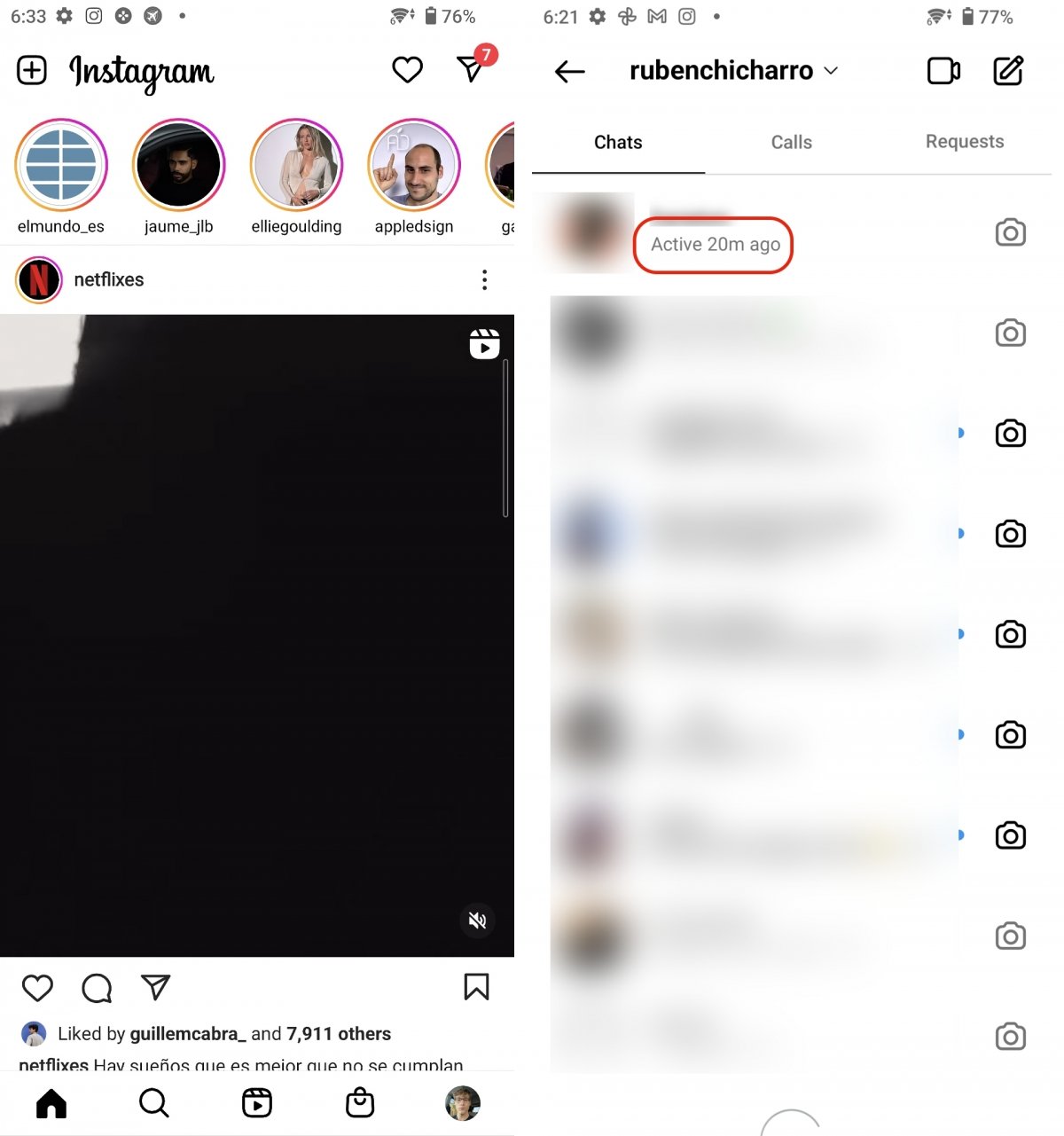 Cómo ver la última conexión en Instagram