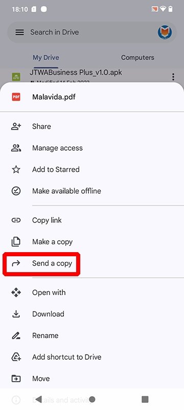 How to send a copy of a Google Drive file