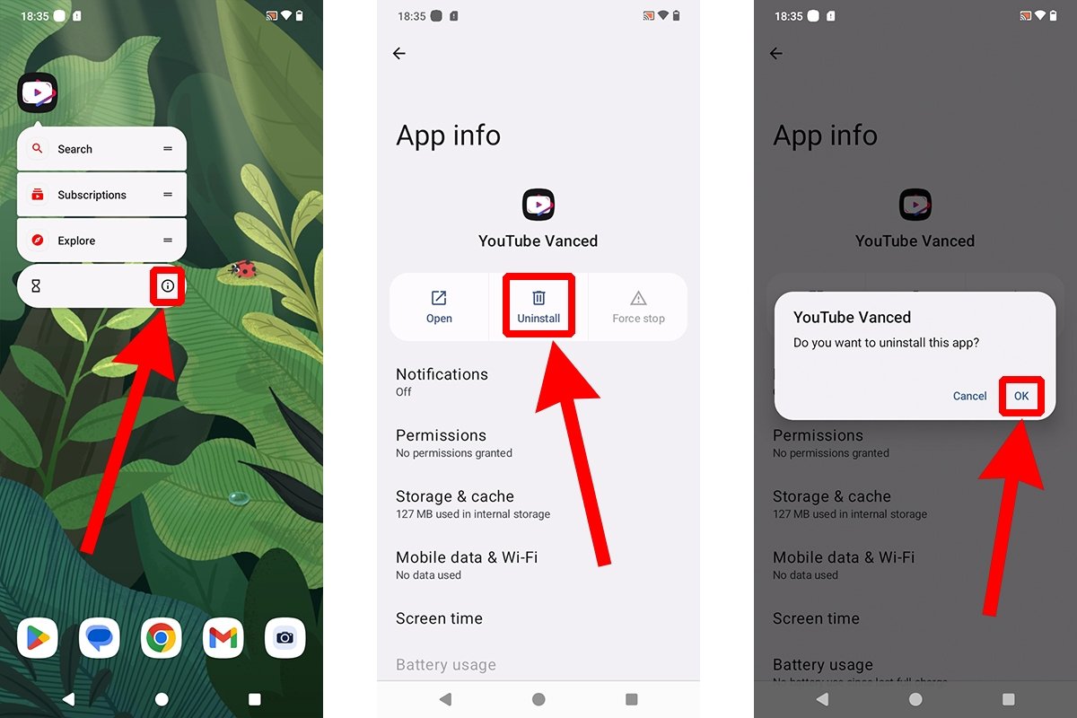 How to uninstall YouTube Vanced from the app's menu