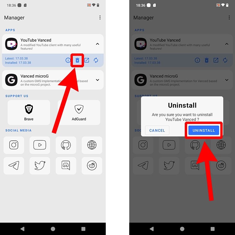 How to uninstall YouTube Vanced from Vanced Manager