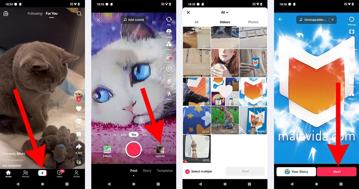 How to upload to TikTok a video kept in your phone's gallery