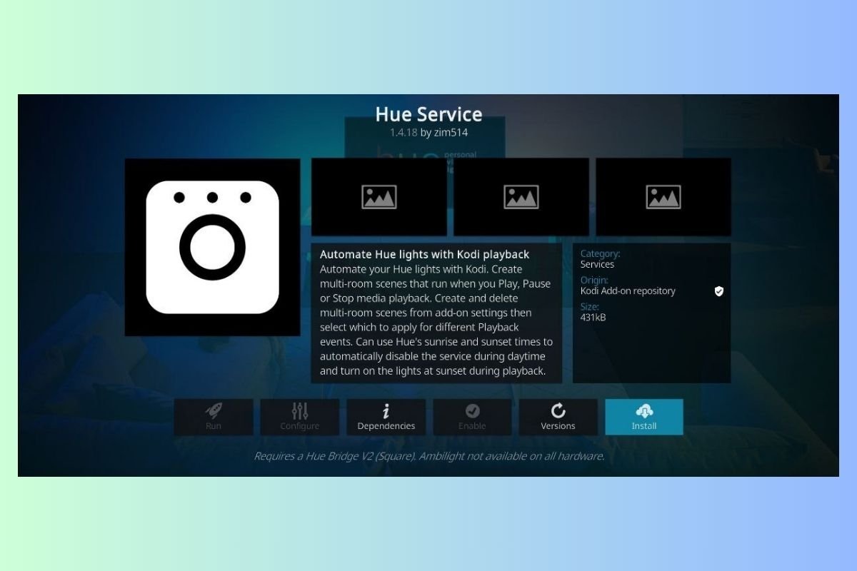 Add-on di HueService per Kodi