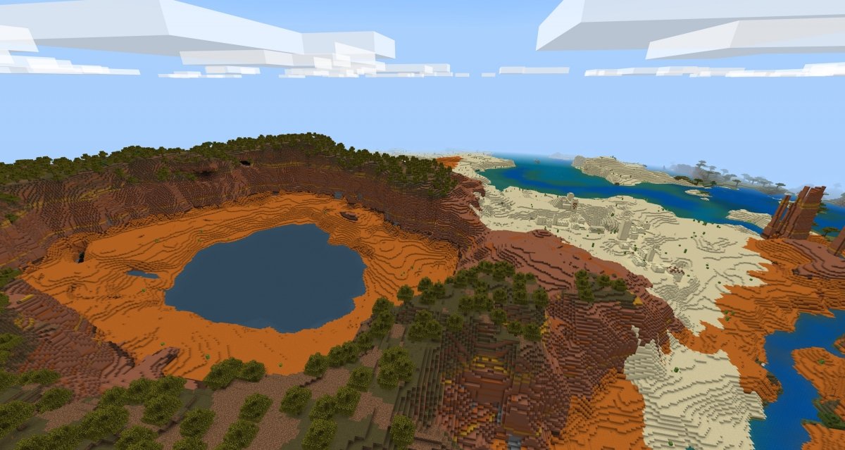 Minecraftの山にある巨大な湖