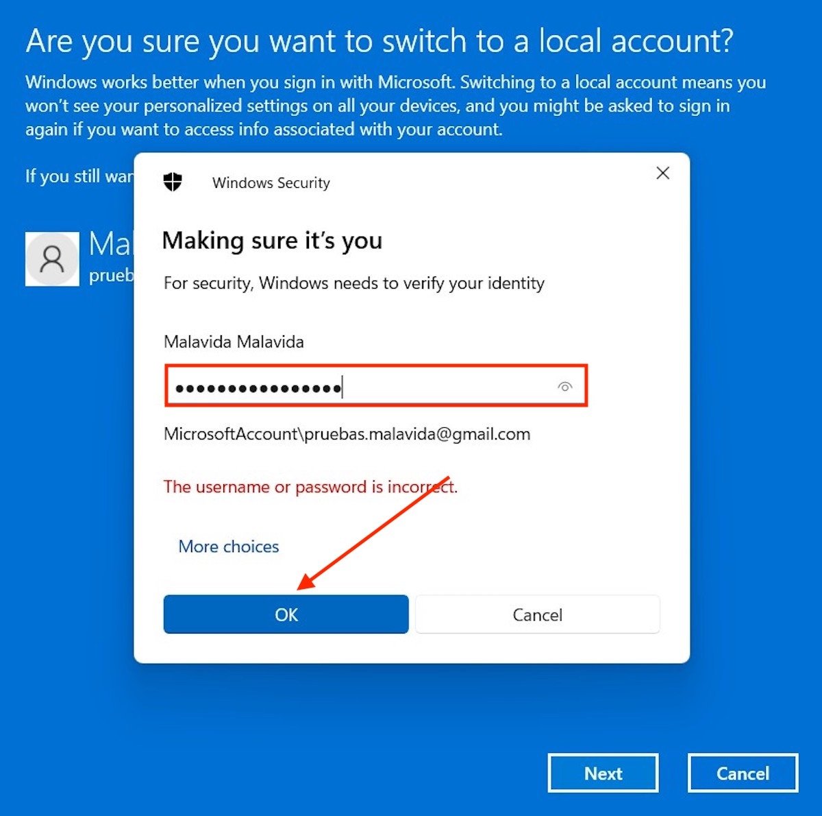 Identificação com a senha da conta da Microsoft