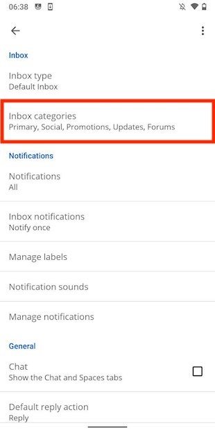 Inbox categories