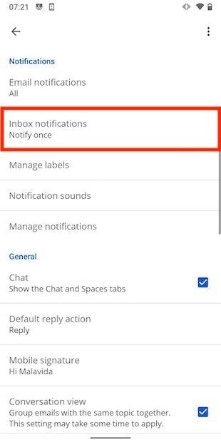 Inbox notifications