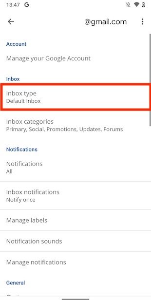 Inbox options