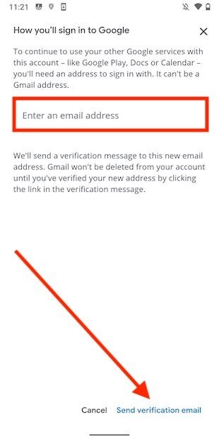 Indicate an alternative email address