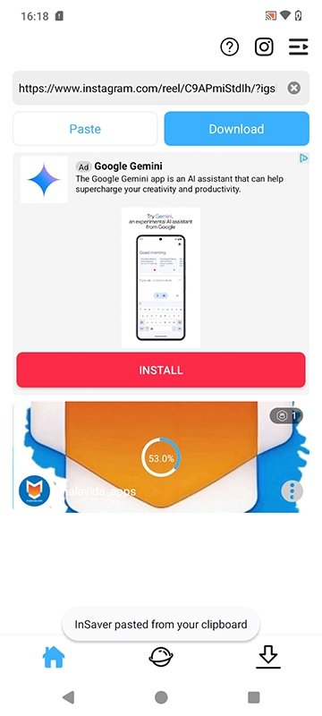 Ferramenta do aplicativo InSaver para baixar vídeos e reels do Instagram