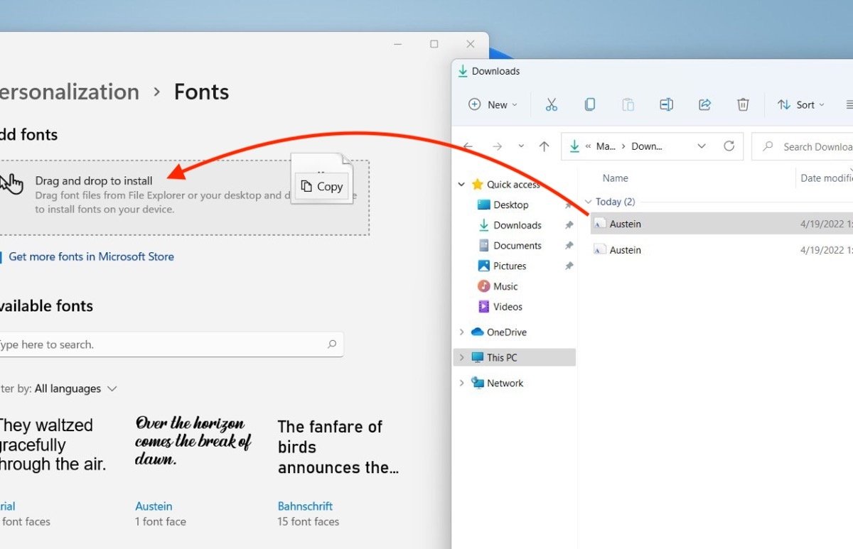 Installa un font dall'applicazione delle impostazioni