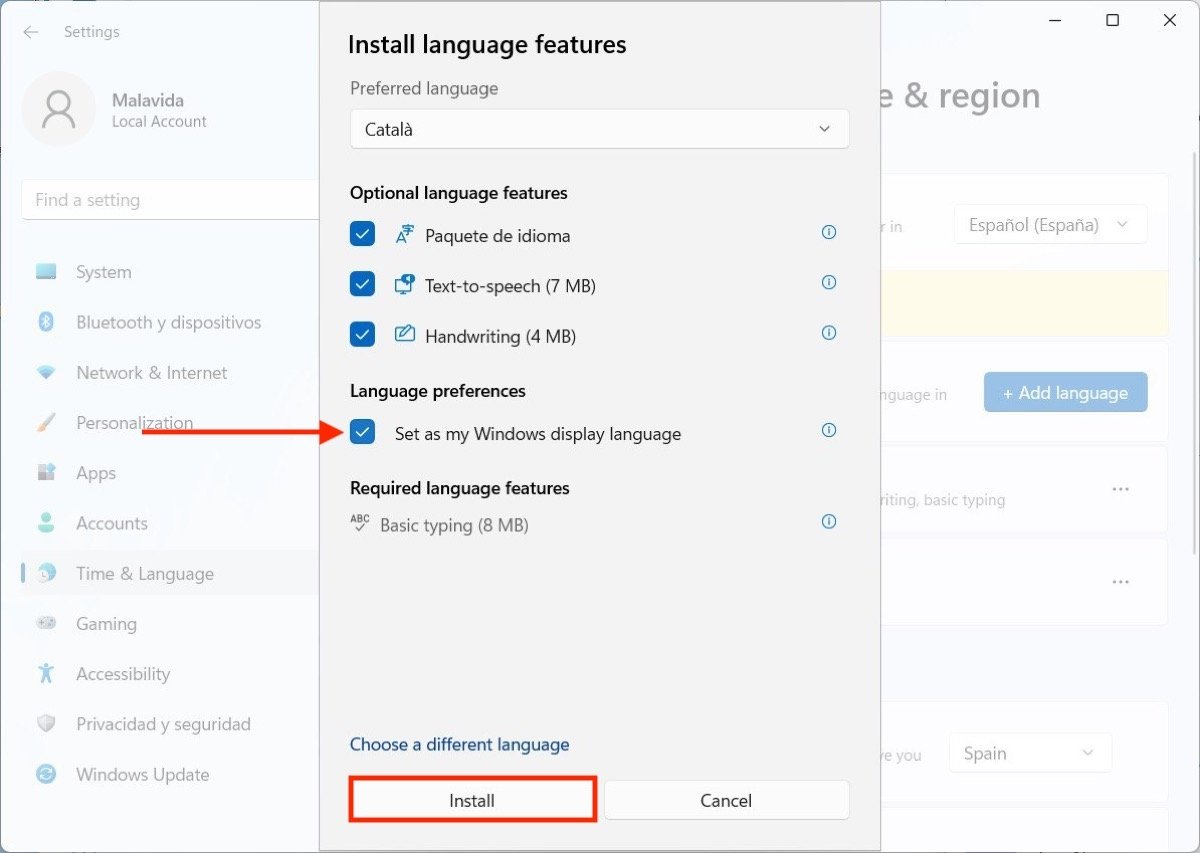 Install a language on Windows 11 to use it for the current user