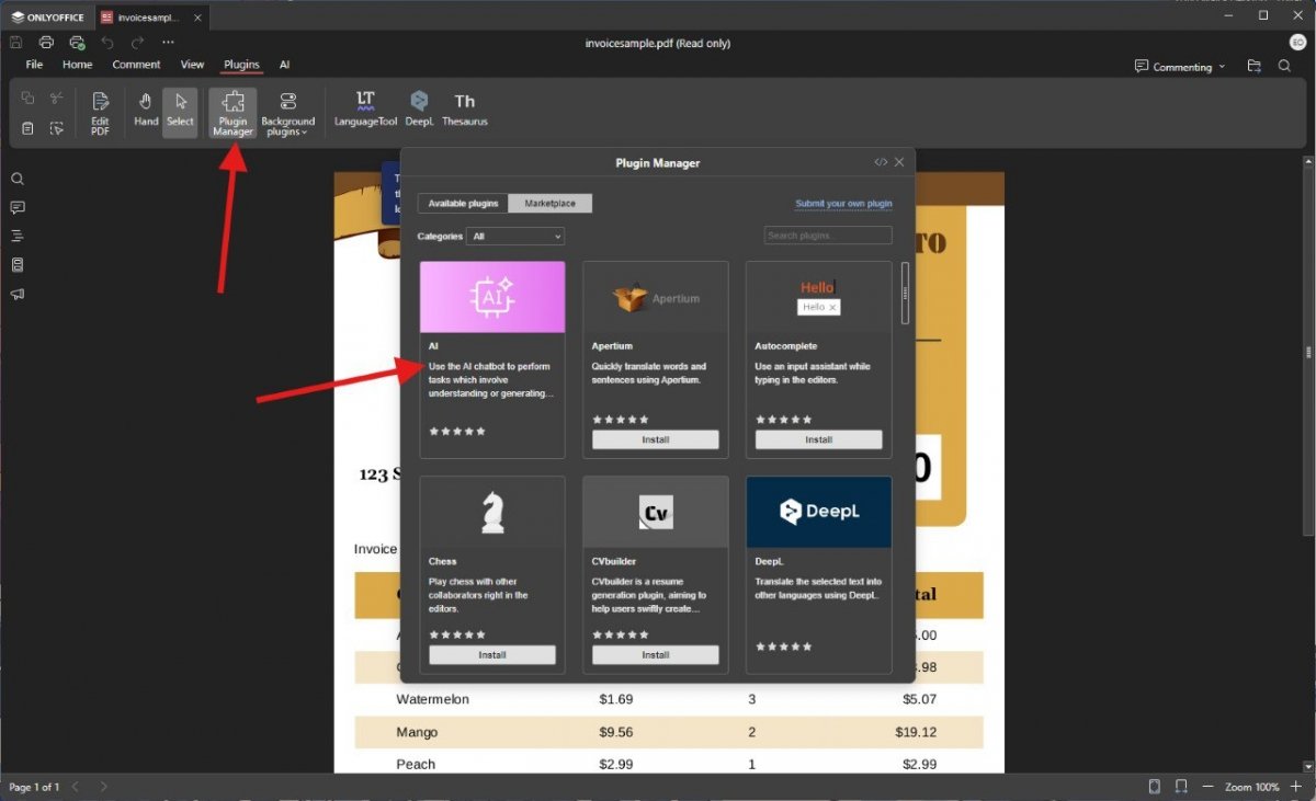 Instalar ou atualizar o plug-in de IA no OnlyOffice