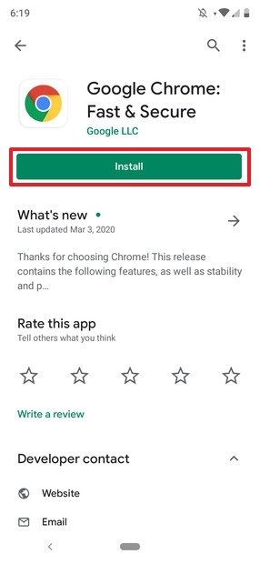 Instalación de Chrome en Google Play