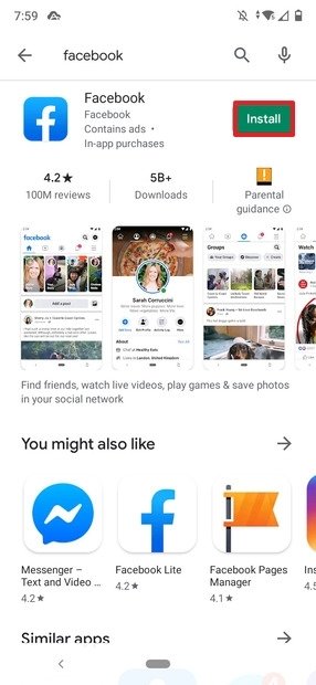 Google PlayからのFacebookインストール