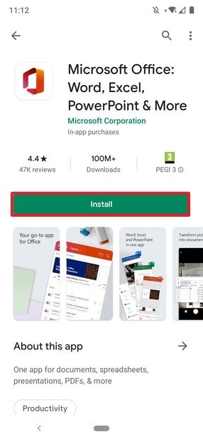 Installing Office from Google Play