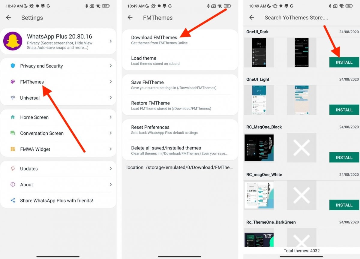 Installing themes in WhatsApp Plus