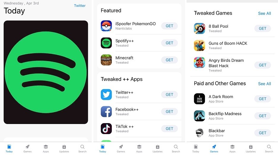 Interfaz de AppValley en iPhone