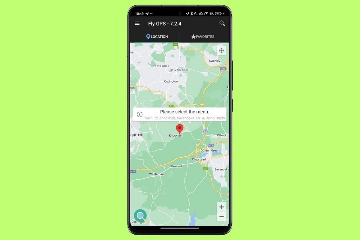 Interface de FlyGPS para Android