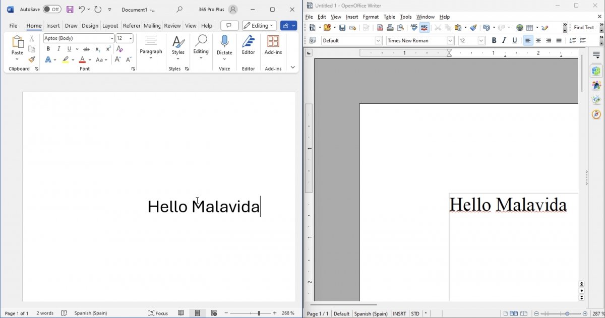 Interfaces Microsoft Word e OpenOffice Writer, respectivamente